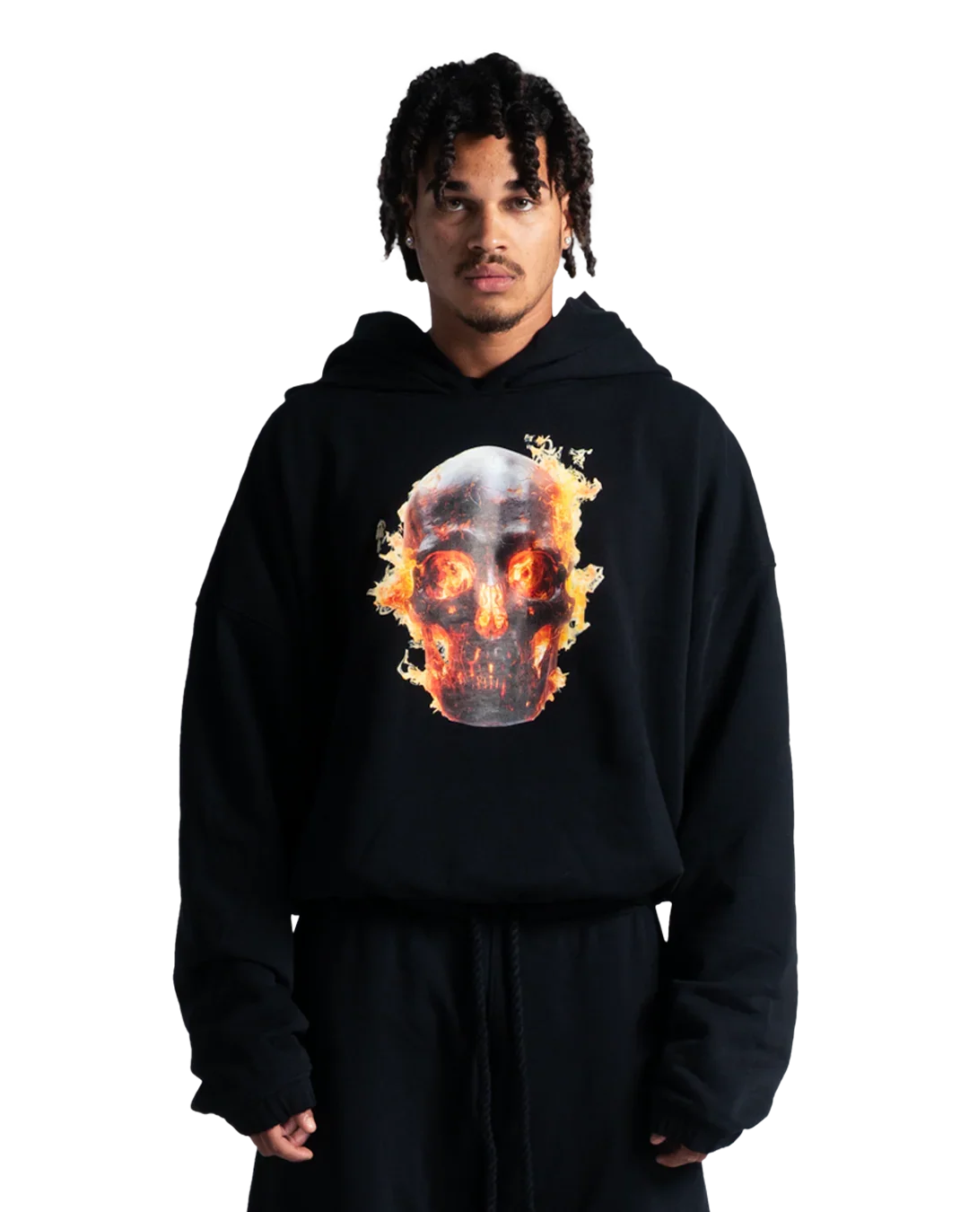 SKULL IN FLAMES DOUBLE HOOD HOODIE