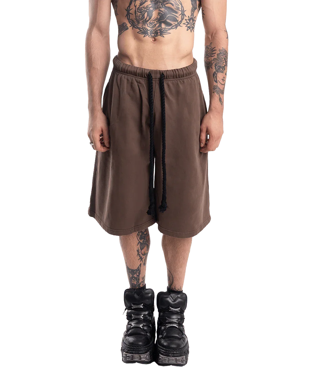 BROWN OVER-THE-KNEE SHORTS