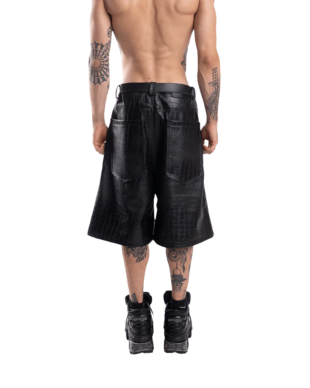 BLACK CAIMAN LEATHER SHORTS