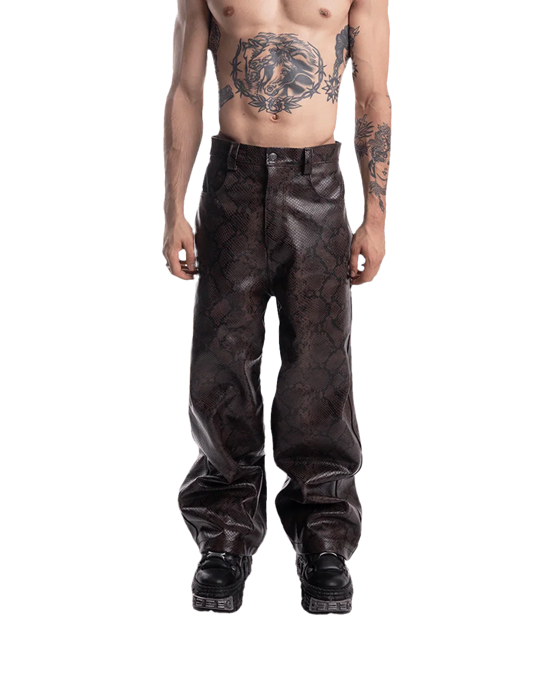 PYTHON BAGGY LEATHER PANTS