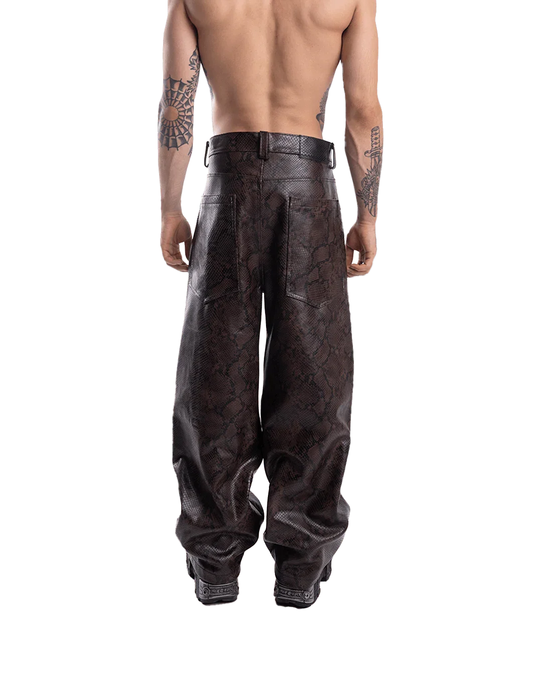 PYTHON BAGGY LEATHER PANTS