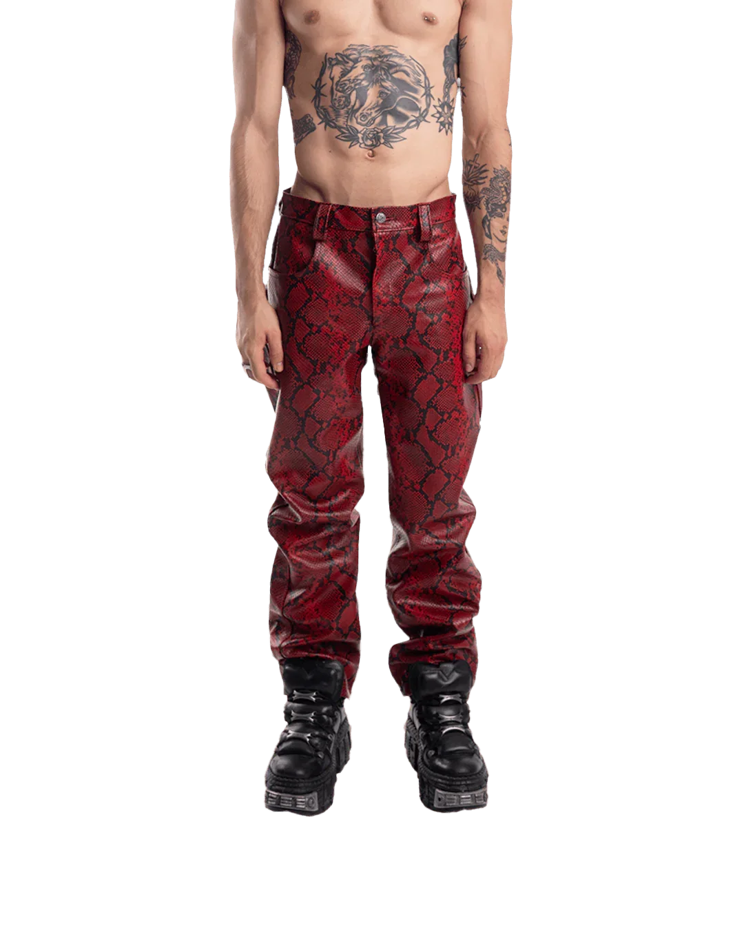 PYTHON STRAIGHT LEATHER PANTS