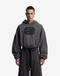 HEAVY-WEIGHT WASHED GREY REVERSE LOGO HOODIE