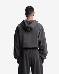 HEAVY-WEIGHT WASHED GREY REVERSE LOGO HOODIE