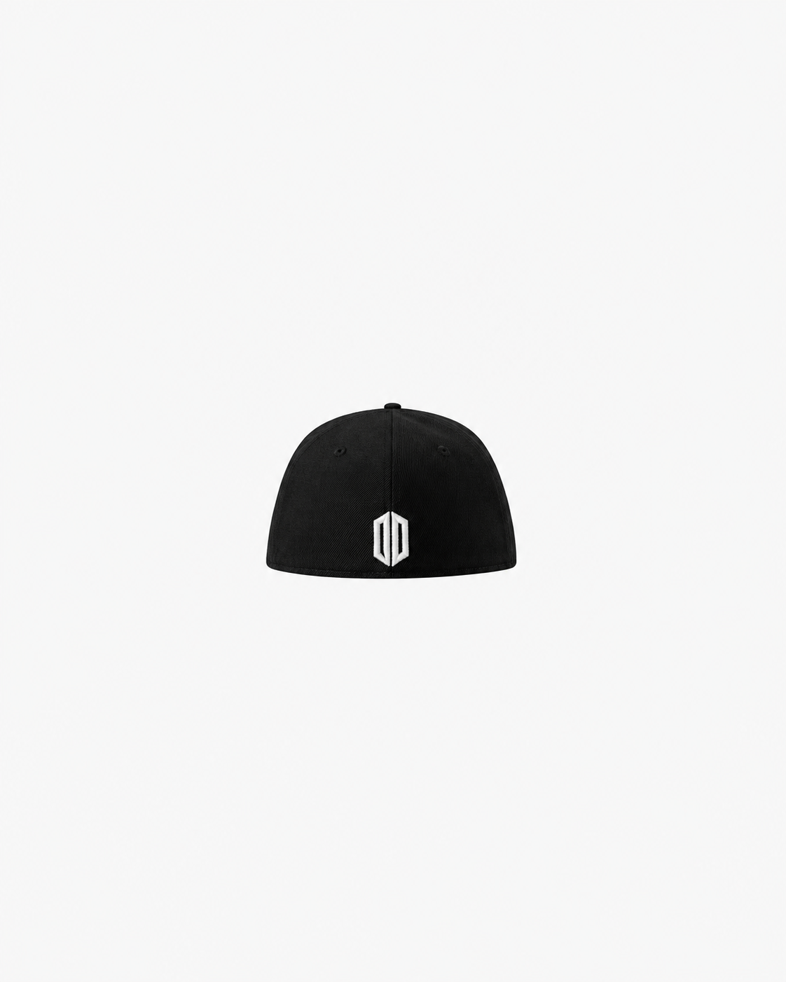 WHITE ON BLACK FITTED LOGO CAP