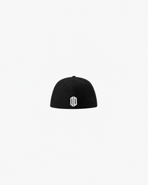 WHITE ON BLACK FITTED LOGO CAP