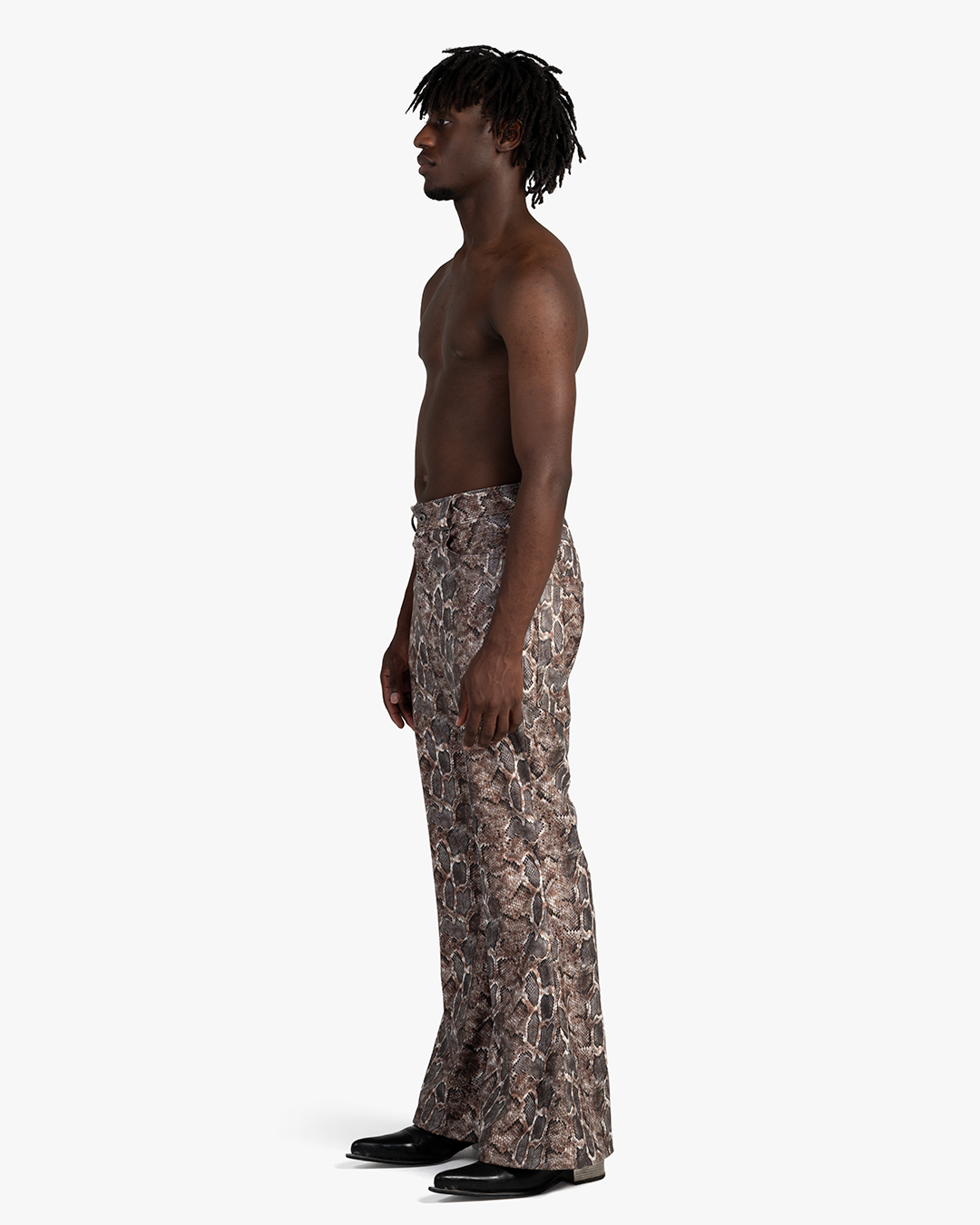 DESERT VIPER PU LEATHER FLARE PANTS