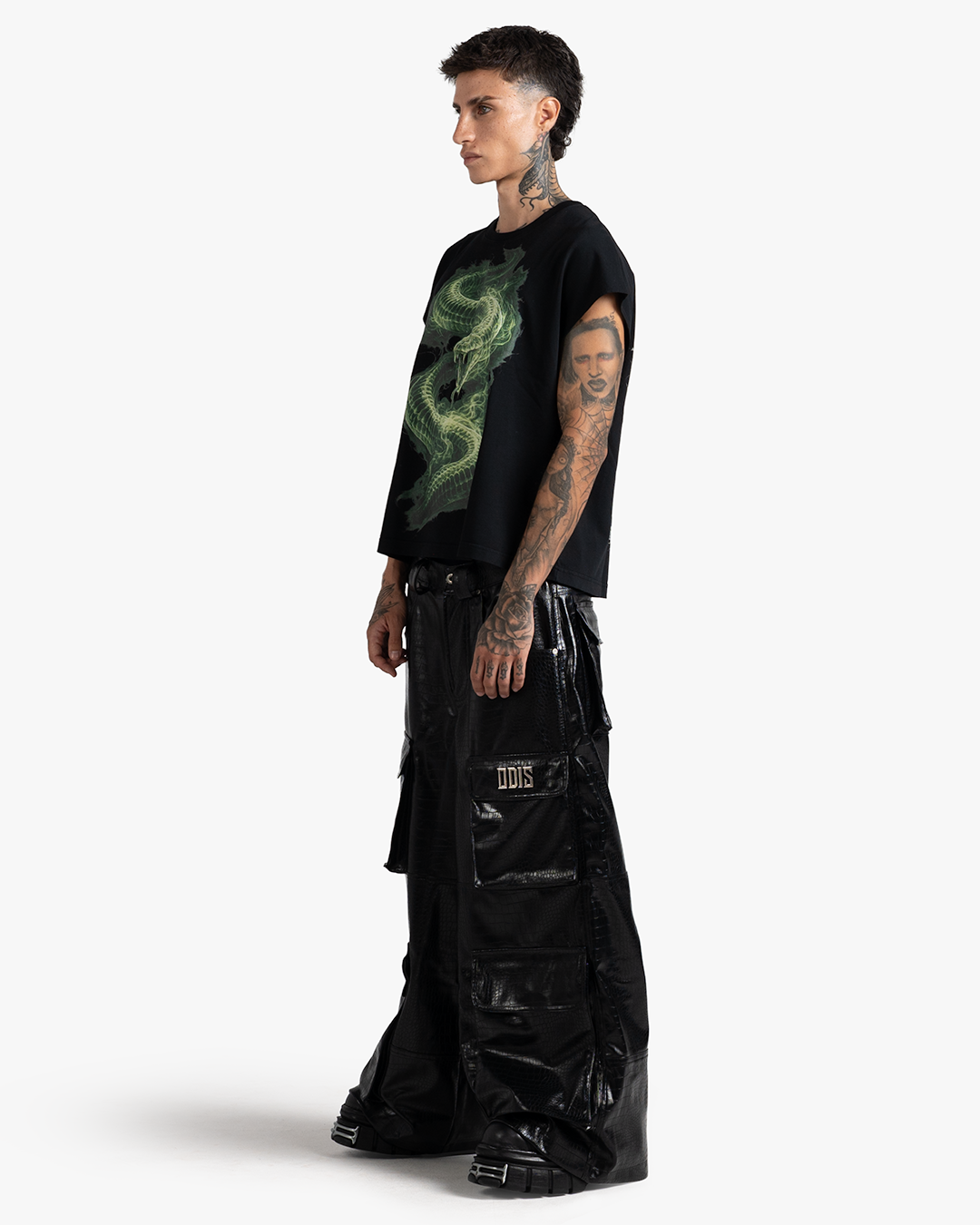 NIGHT CROCODILE PU LEATHER CARGO PANTS