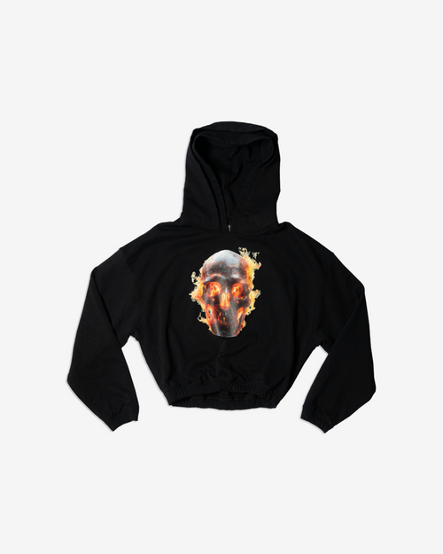 SKULL IN FLAMES DOUBLE HOOD HOODIE