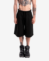 BLACK OVER-THE-KNEE SHORTS