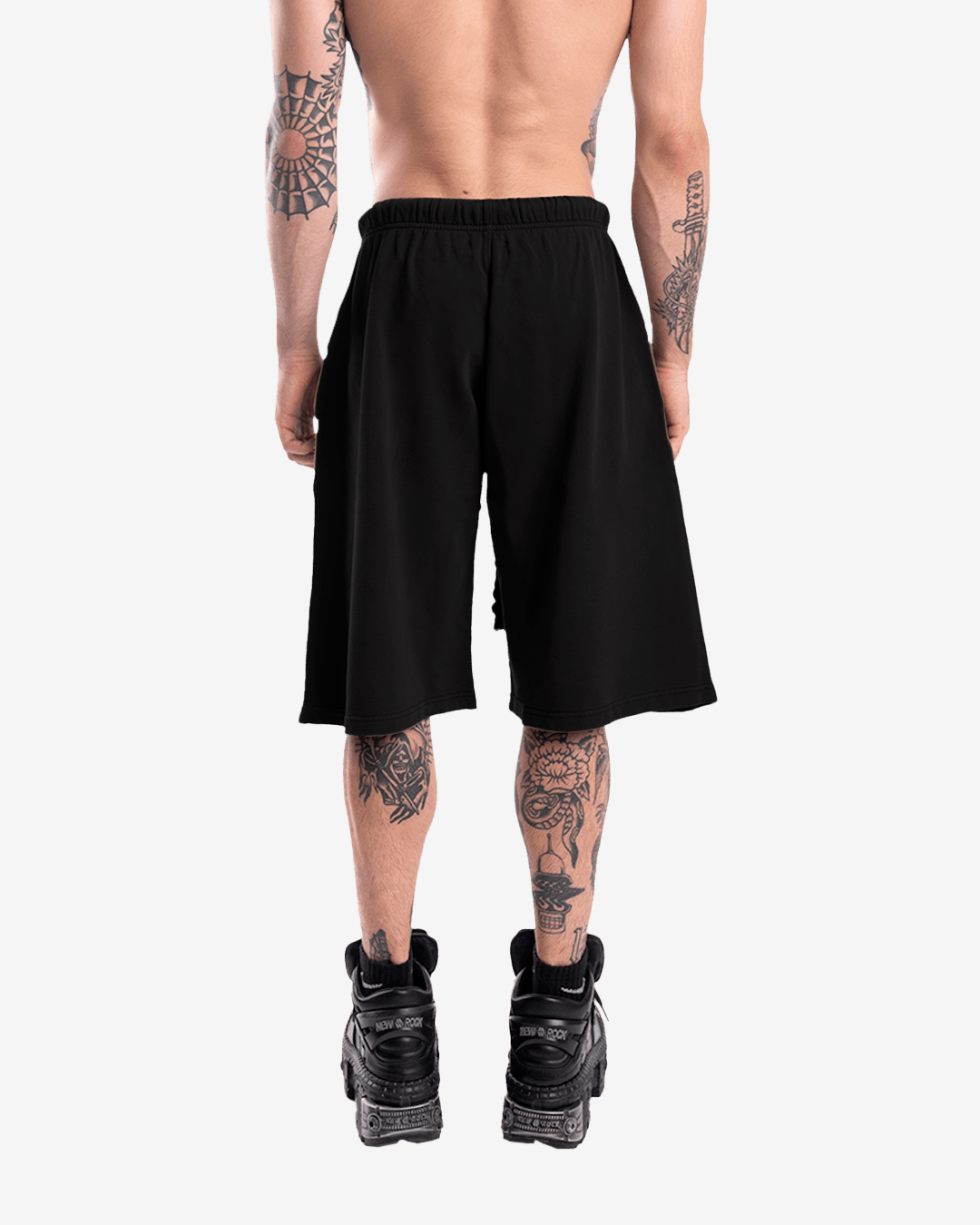 BLACK OVER-THE-KNEE SHORTS