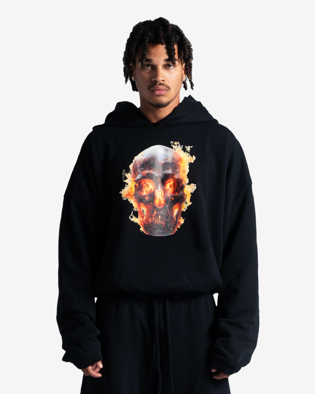 SKULL IN FLAMES DOUBLE HOOD HOODIE