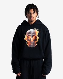 SKULL IN FLAMES DOUBLE HOOD HOODIE