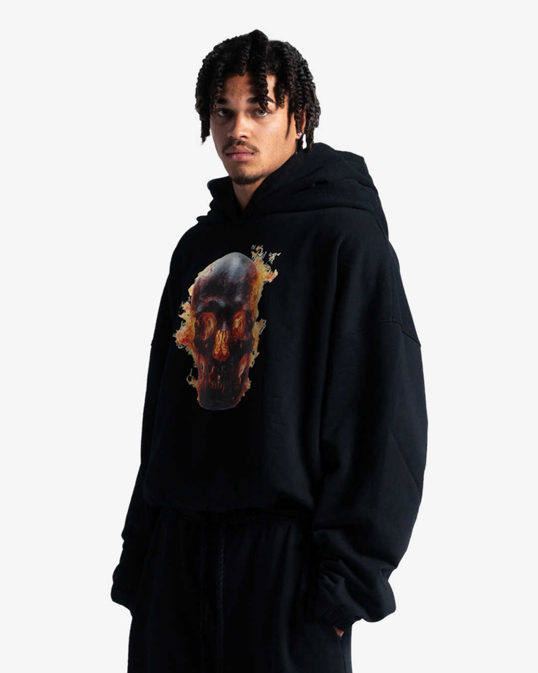 SKULL IN FLAMES DOUBLE HOOD HOODIE
