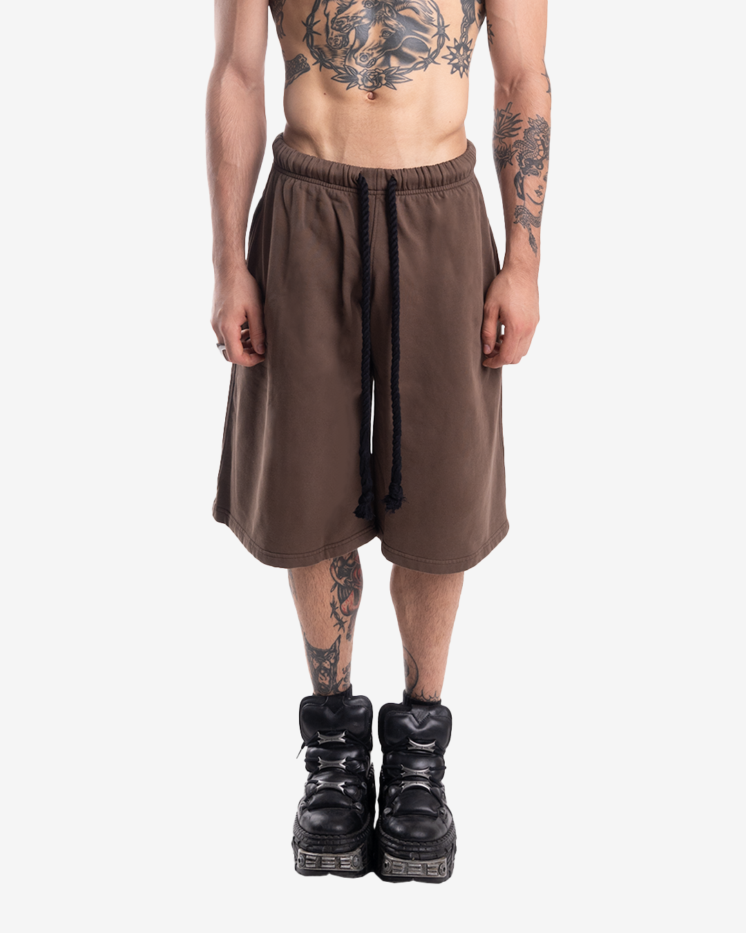 BROWN OVER-THE-KNEE SHORTS