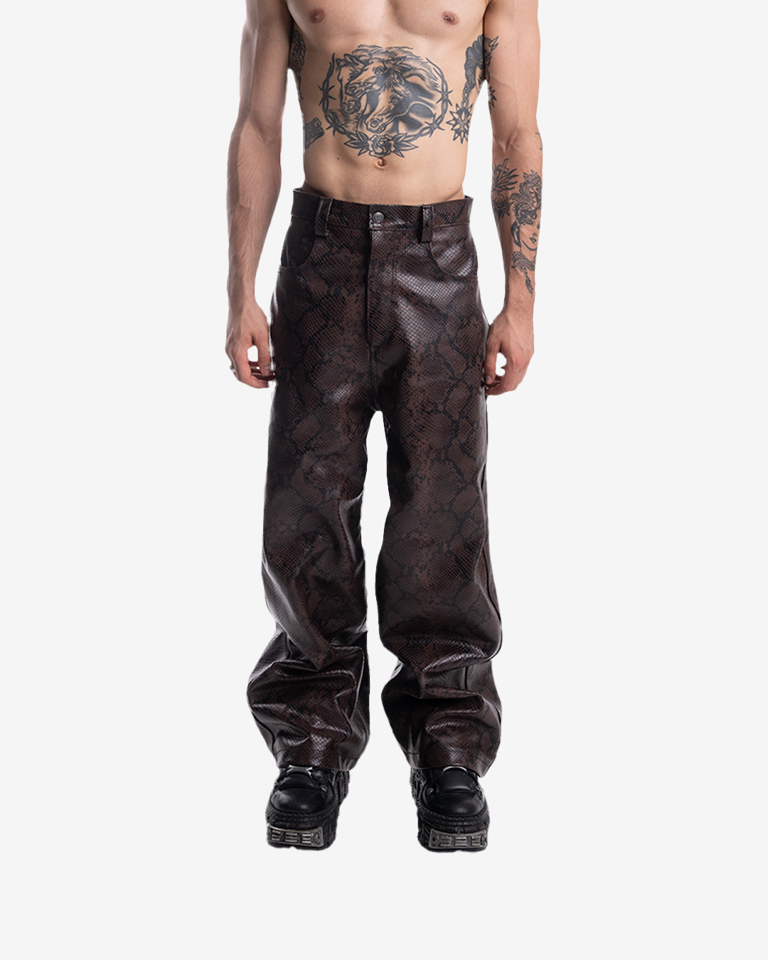 PYTHON BAGGY LEATHER PANTS